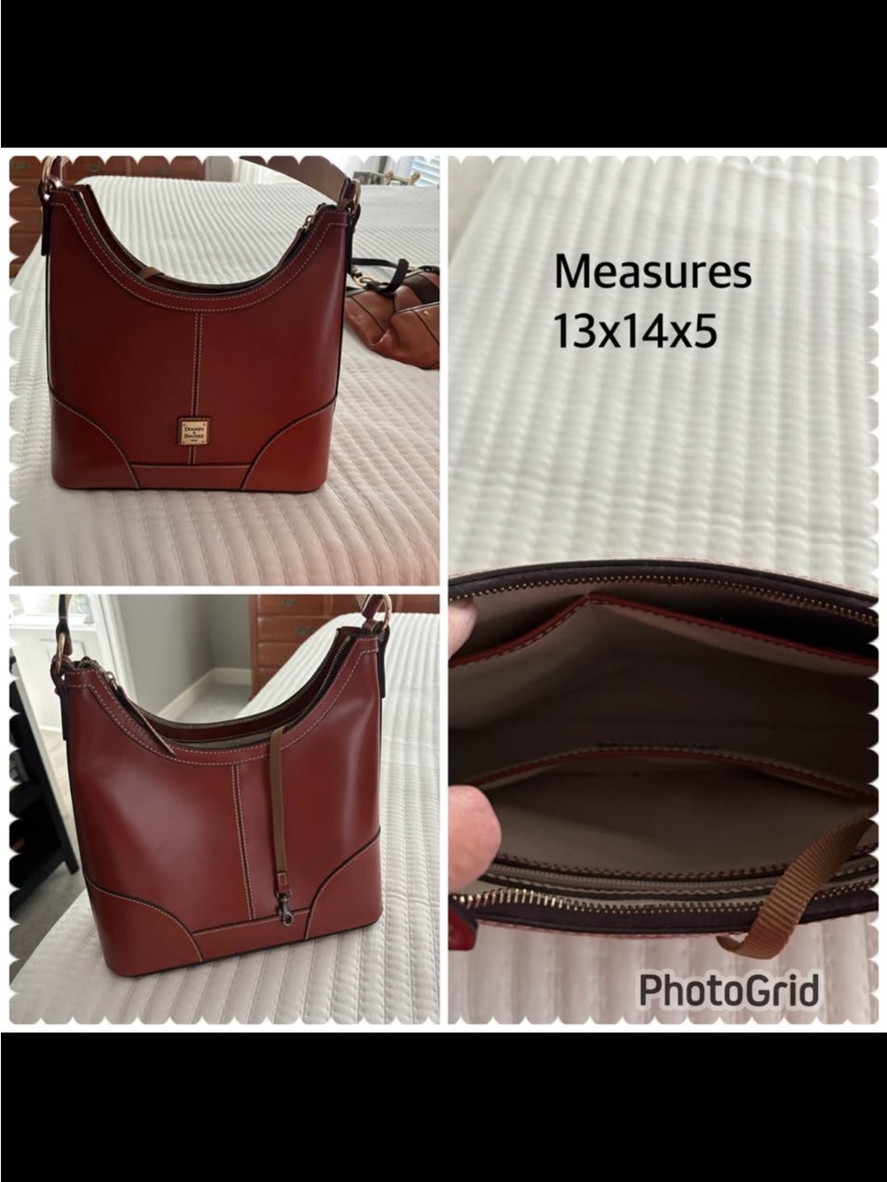 Dooney & Bourke Brick Red Leather Messenger Bag with Contrast Stitching